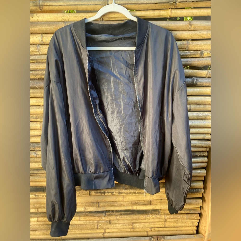 Black Oversized Bomber Jacket - image 2